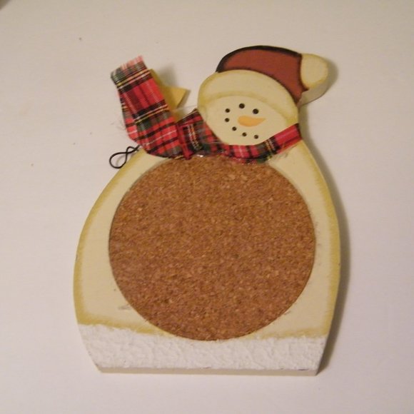Snowman Coaster Set 7 Piece Wood and Cork Set -Great condition - Picture 3 of 8